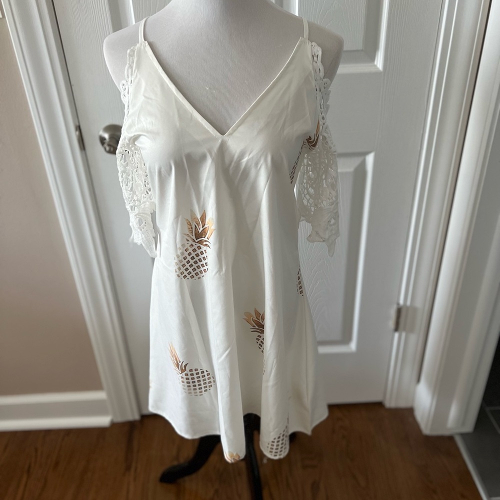 White and gold mini dress with pineapples